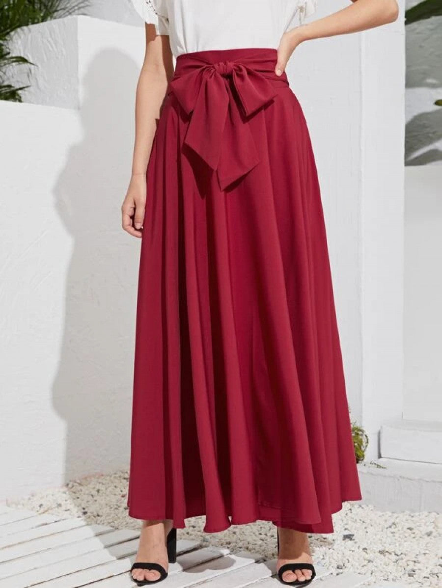 Bow Tie Wide Waistband Maxi Skirt Shein