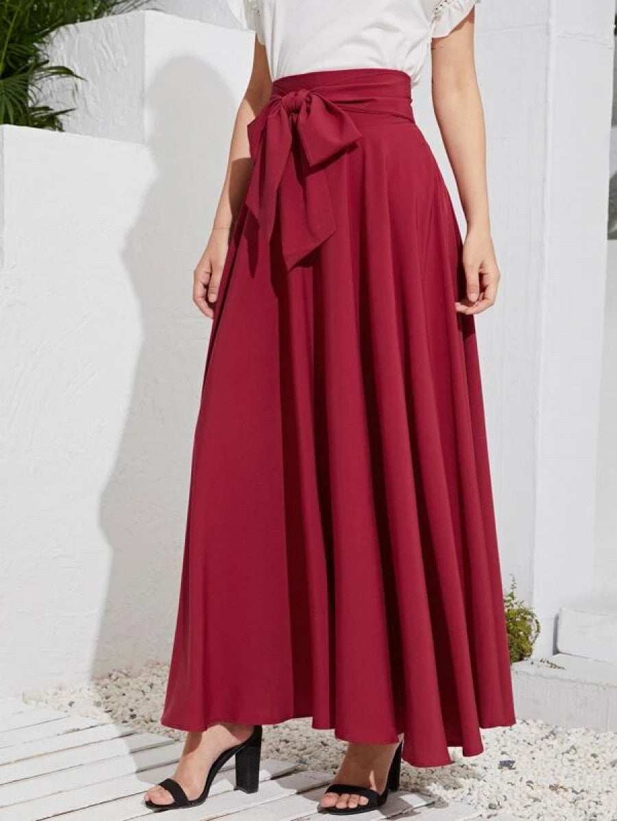 Bow Tie Wide Waistband Maxi Skirt Shein