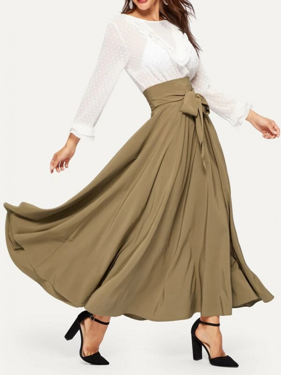 Bow Tie Wide Waistband Maxi Skirt Shein
