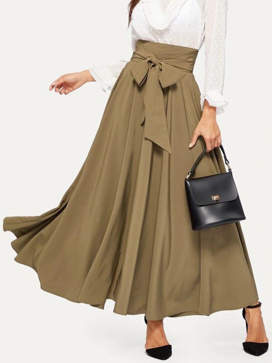Bow Tie Wide Waistband Maxi Skirt Shein