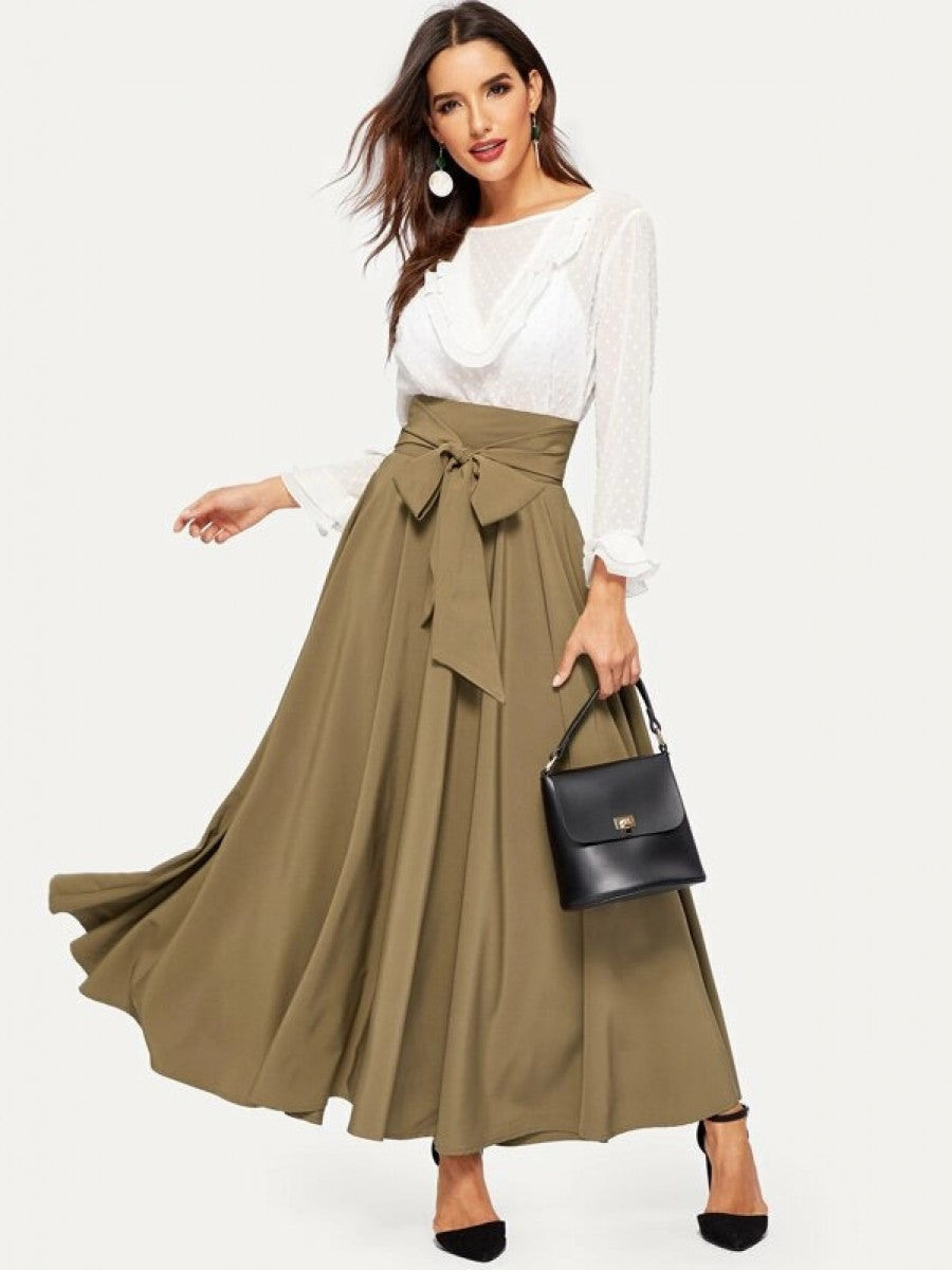 Bow Tie Wide Waistband Maxi Skirt Shein