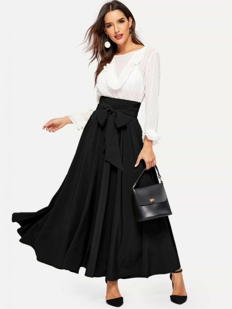 Bow Tie Wide Waistband Maxi Skirt Shein