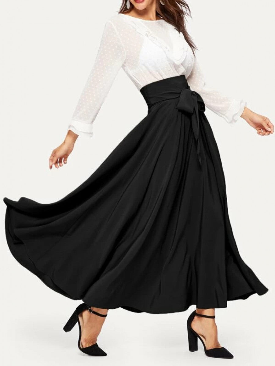 Bow Tie Wide Waistband Maxi Skirt Shein