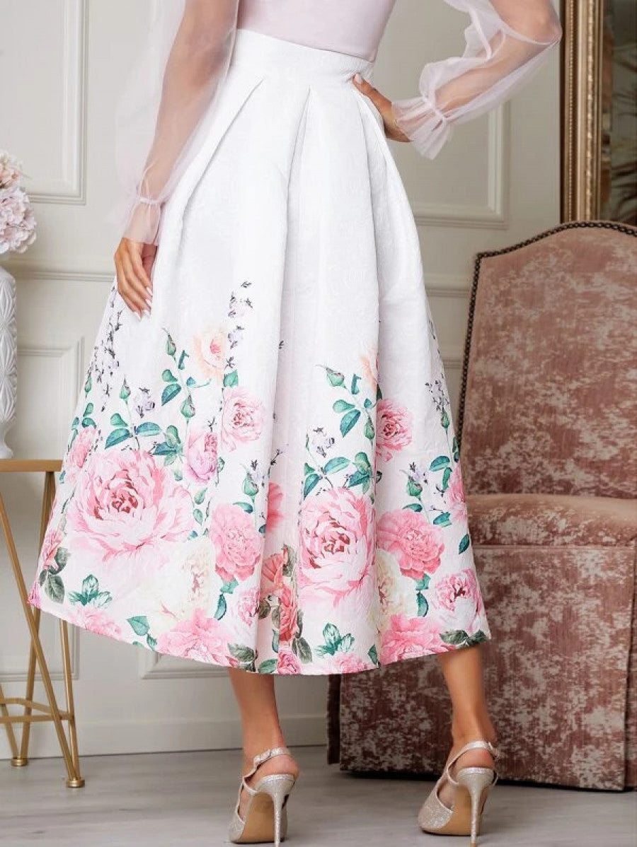 Boxy Pleated Floral Jacquard Skirt