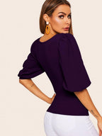 Bishop Sleeve Square Neck Slim Top Shein