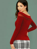 Sheer Mesh Insert Off-the-Shoulder Top Shein