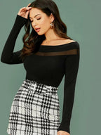 Sheer Mesh Insert Off-the-Shoulder Top Shein