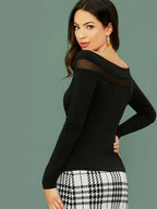 Sheer Mesh Insert Off-the-Shoulder Top Shein