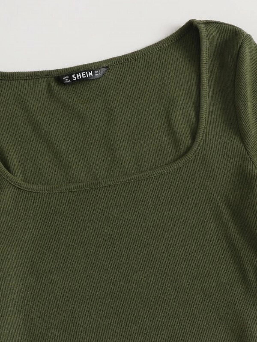 Lettuce Trim Rib-knit Crop Top Shein