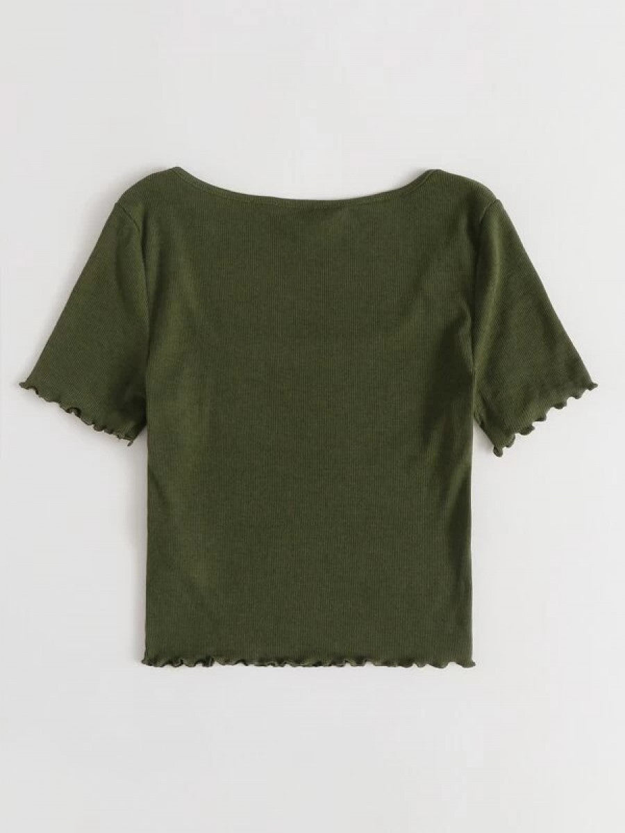 Lettuce Trim Rib-knit Crop Top Shein