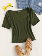 Lettuce Trim Rib-knit Crop Top Shein