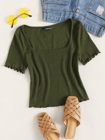 Lettuce Trim Rib-knit Crop Top
