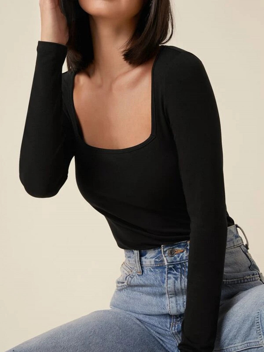 BASICS Square Neck Form Fitted Tee Shein