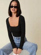 BASICS Square Neck Form Fitted Tee Shein