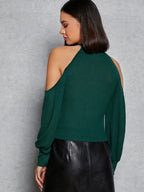 Cold Shoulder Rib-knit Tee Shein