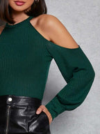 Cold Shoulder Rib-knit Tee Shein