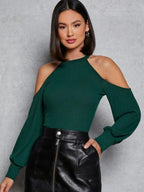 Cold Shoulder Rib-knit Tee Shein
