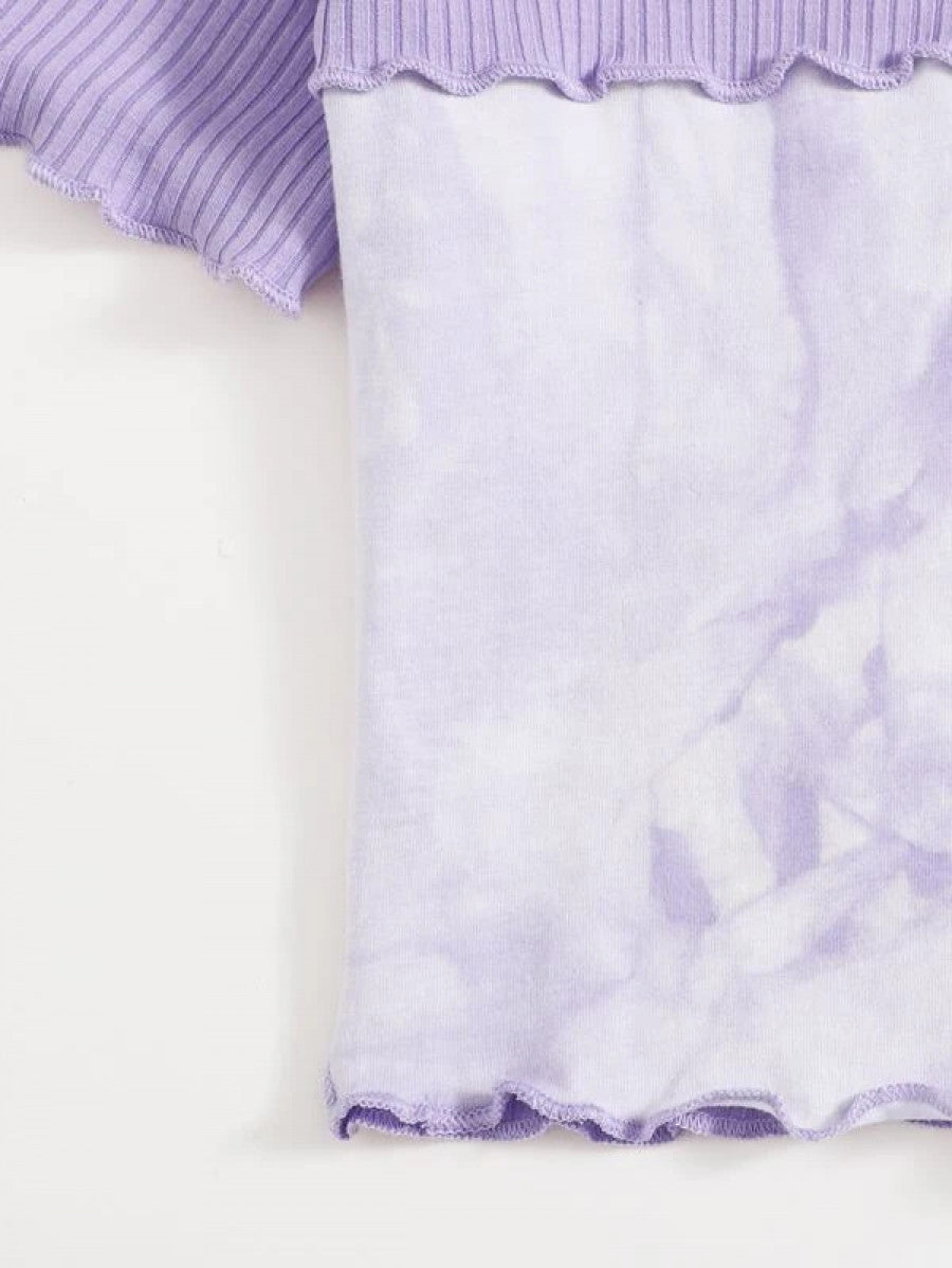 Tie Dye Panel Seam Front Crop Tee Shein