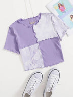 Tie Dye Panel Seam Front Crop Tee Shein
