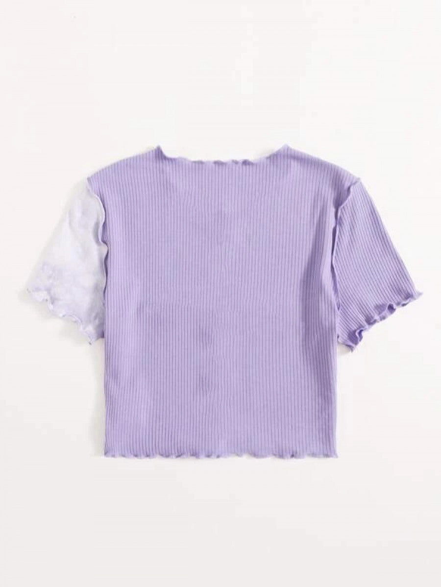 Tie Dye Panel Seam Front Crop Tee Shein