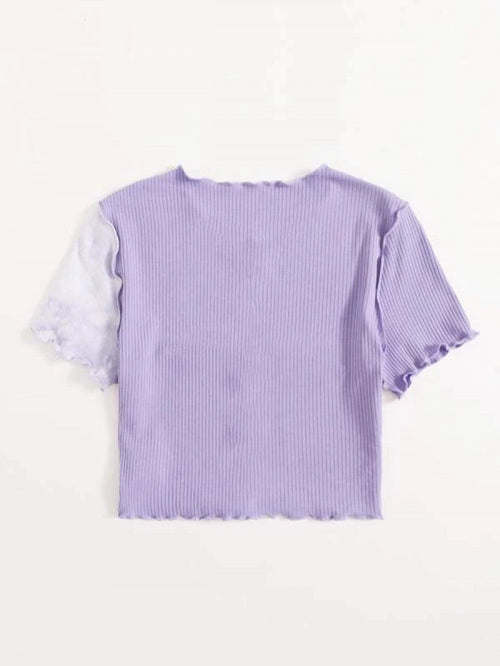 Tie Dye Panel Seam Front Crop Tee Shein