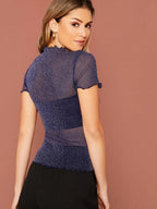 Lettuce Trim Sheer Mesh Glitter Top Without Bandeau Shein