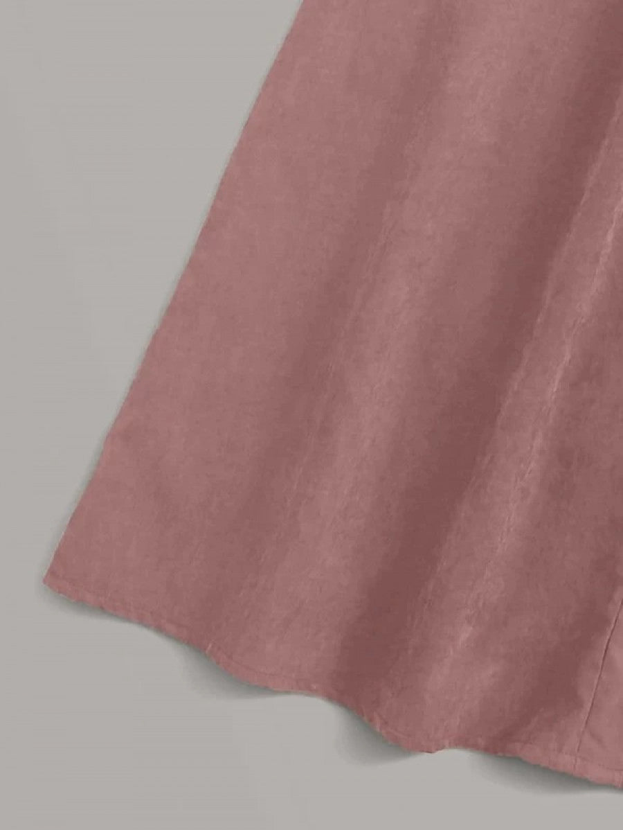 Solid Tee & Self Tie Button Front Skirt Shein