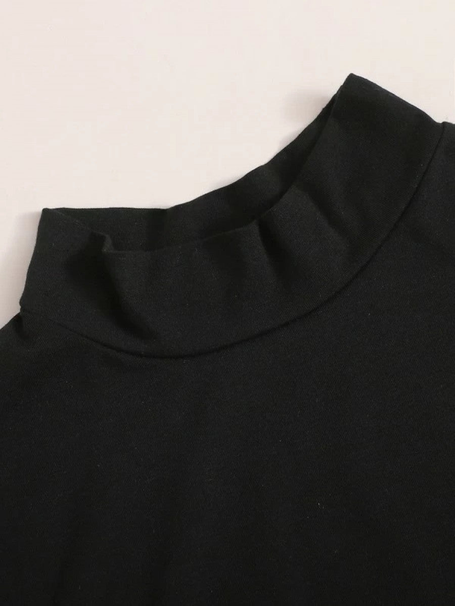 Mock Neck Tee & Button Through Belted Skirt Shein