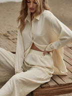 Slit Hem Longline Blouse & Wide Leg Pants Set Shein