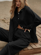 Slit Hem Longline Blouse & Wide Leg Pants Set Shein