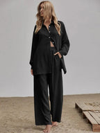 Slit Hem Longline Blouse & Wide Leg Pants Set Shein