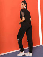 Letter Graphic Fishnet Insert Top & Pants Set Shein