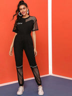 Letter Graphic Fishnet Insert Top & Pants Set Shein