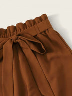 One Shoulder Top & Paperbag Waist Belted Pants Set Shein