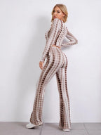 Tie Dye Lettuce Edge Tee and Flare Leg Pants Set Shein