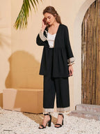 Fringe Trim Top & Pants Set Shein