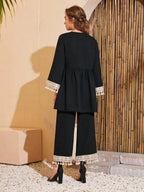 Fringe Trim Top & Pants Set Shein