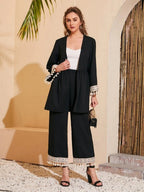 Fringe Trim Top & Pants Set Shein