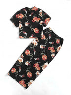 Mock-Neck Floral Top & Skirt Set Shein