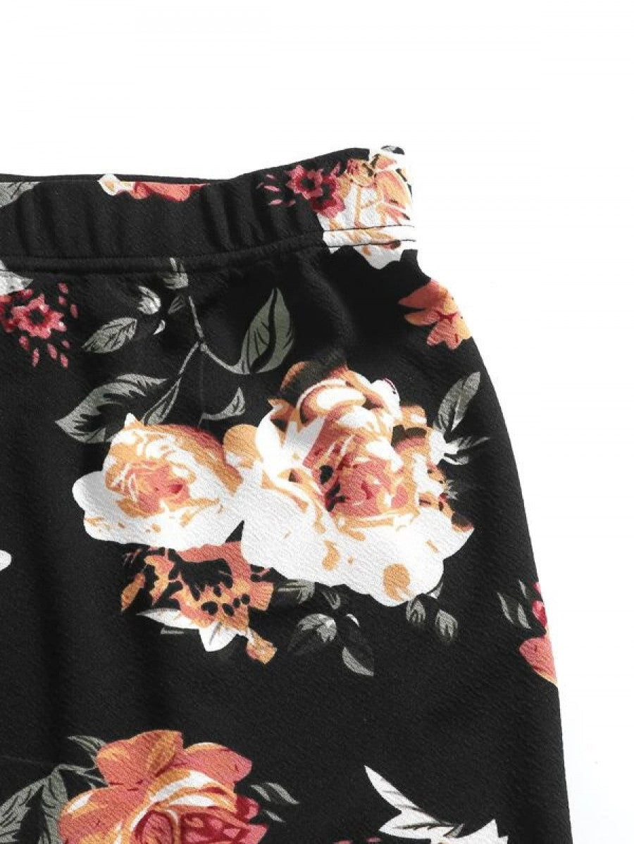 Mock-Neck Floral Top & Skirt Set Shein
