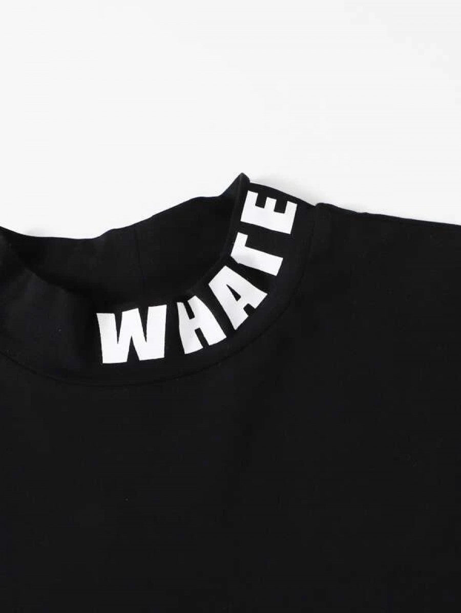 Letter Graphic Tee & D-ring Tie Front Pants Set Shein