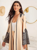 Open Front Graphic Print Tunic Blouse and Pants Set Shein