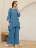 Asymmetrical Hem Solid Top & Pants Set Shein