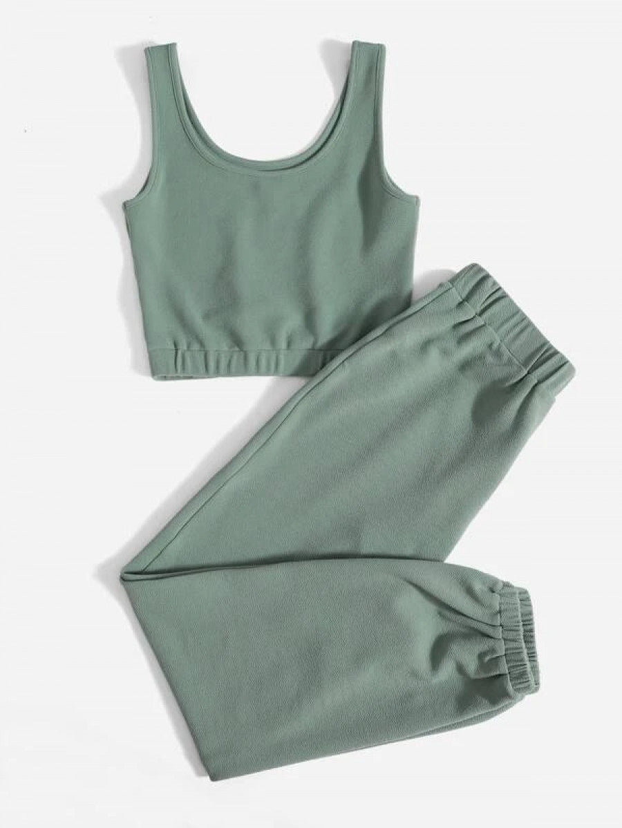 Letter Graphic Tank Top & Joggers Set Shein
