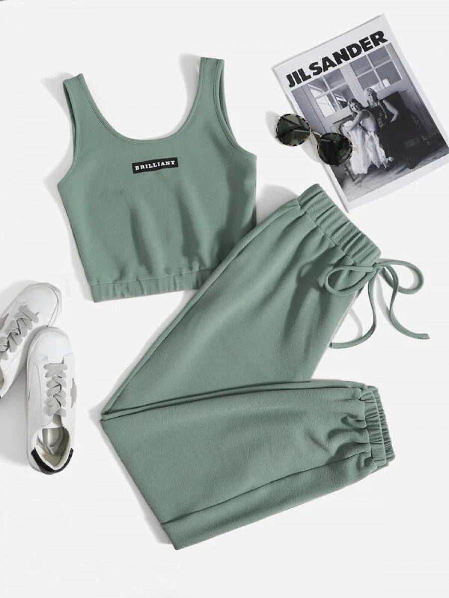 Letter Graphic Tank Top & Joggers Set Shein