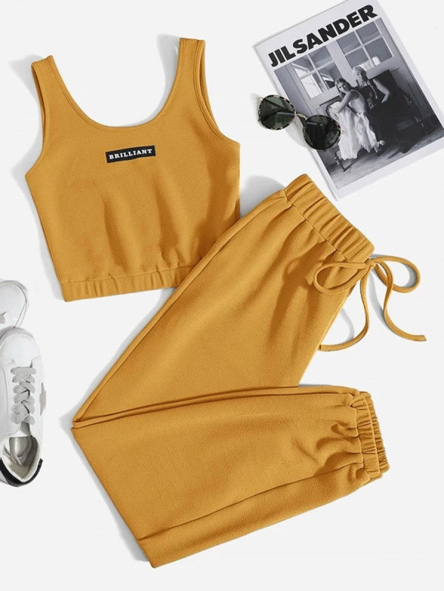 Letter Graphic Tank Top & Joggers Set Shein