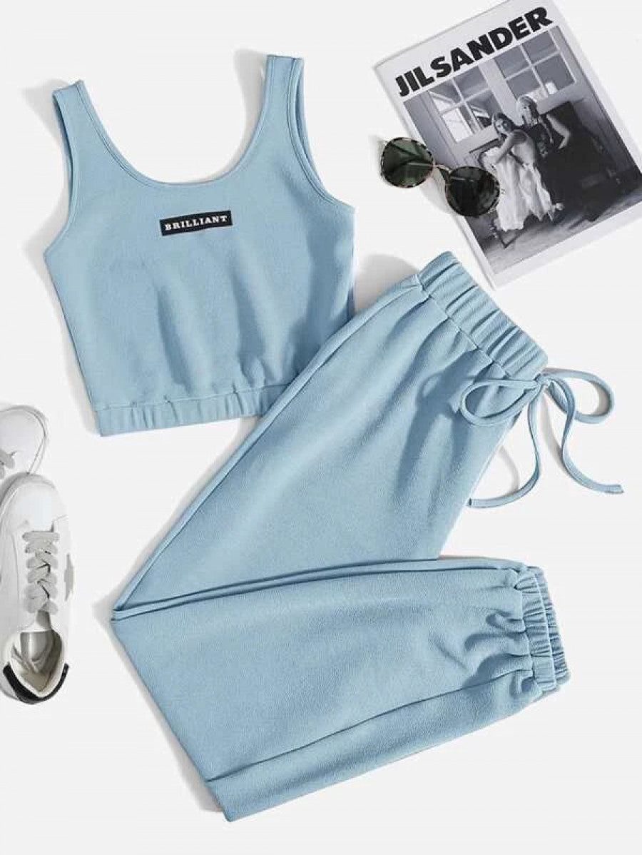 Letter Graphic Tank Top & Joggers Set Shein