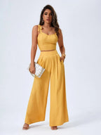 Tie Shoulder Cami Top & Wide Leg Pants Set Shein