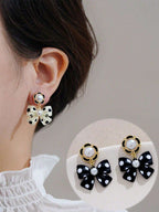 1 Pair Korean Chic Cute Polka Dot Bow Earrings shein