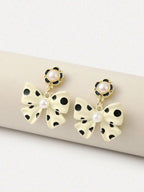 1 Pair Korean Chic Cute Polka Dot Bow Earrings shein